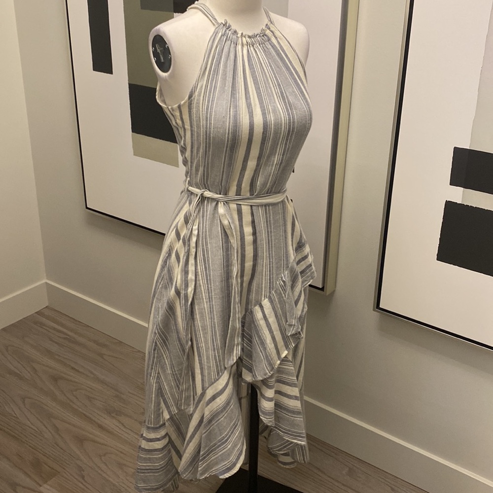 Tahari striped linen dress with ruffles